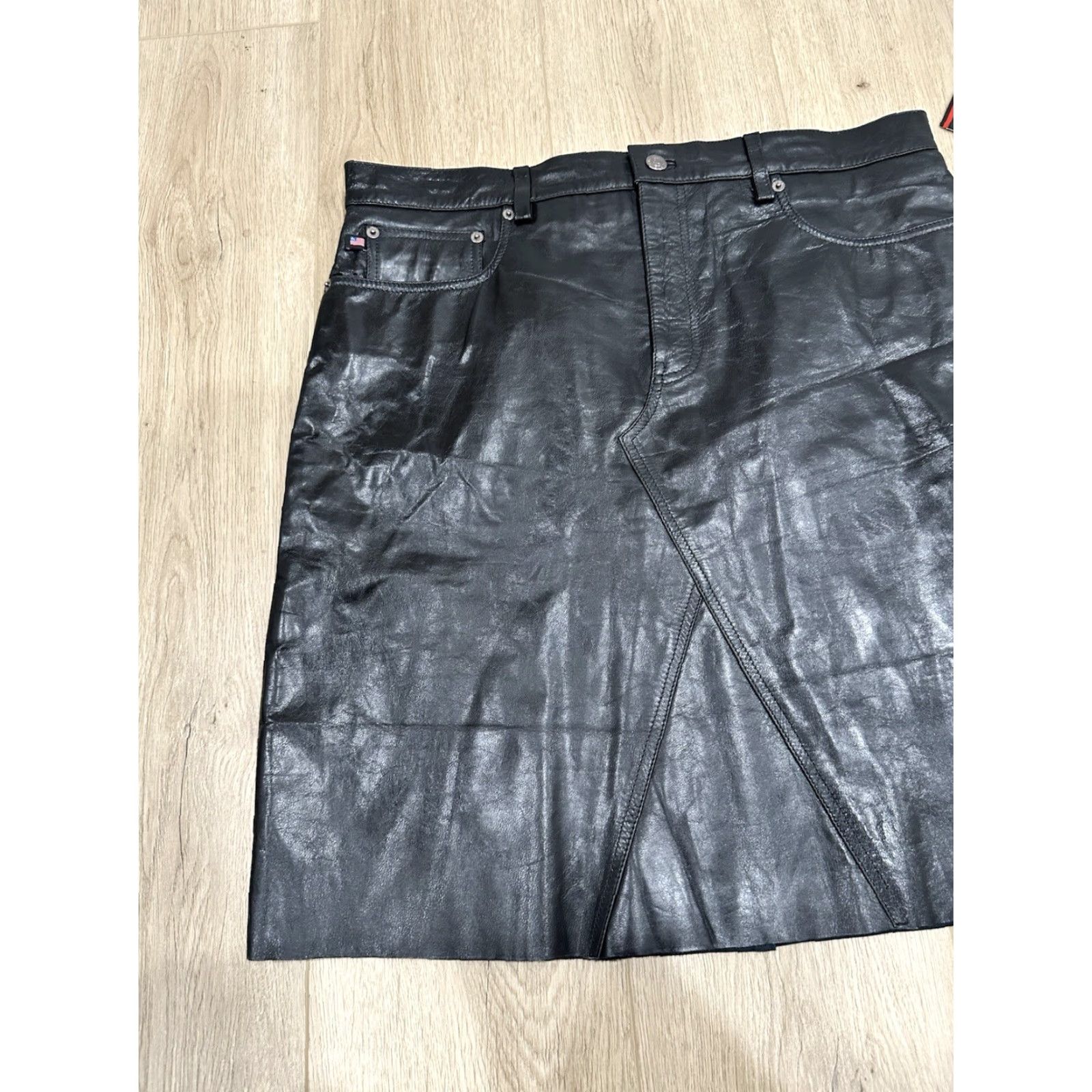Polo Ralph Lauren VINTAGE Polo Ralph Lauren Leather Skirt Womens 14 Black Mini Short Retro Button Pockets Lined Size 36" / US 14 / IT 50 - 3 Thumbnail