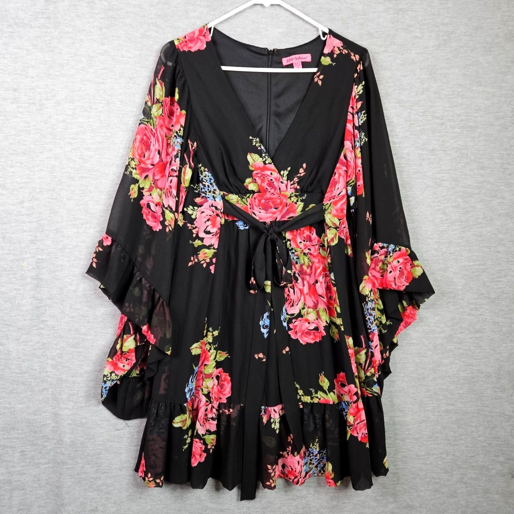 Betsey Johnson Betsey Johnson Dress Black Floral Wrap V Neck 3/4 Sleeve A-Line Size 10 Womens Dress Size L / US 10 / IT 46 - 4 Thumbnail