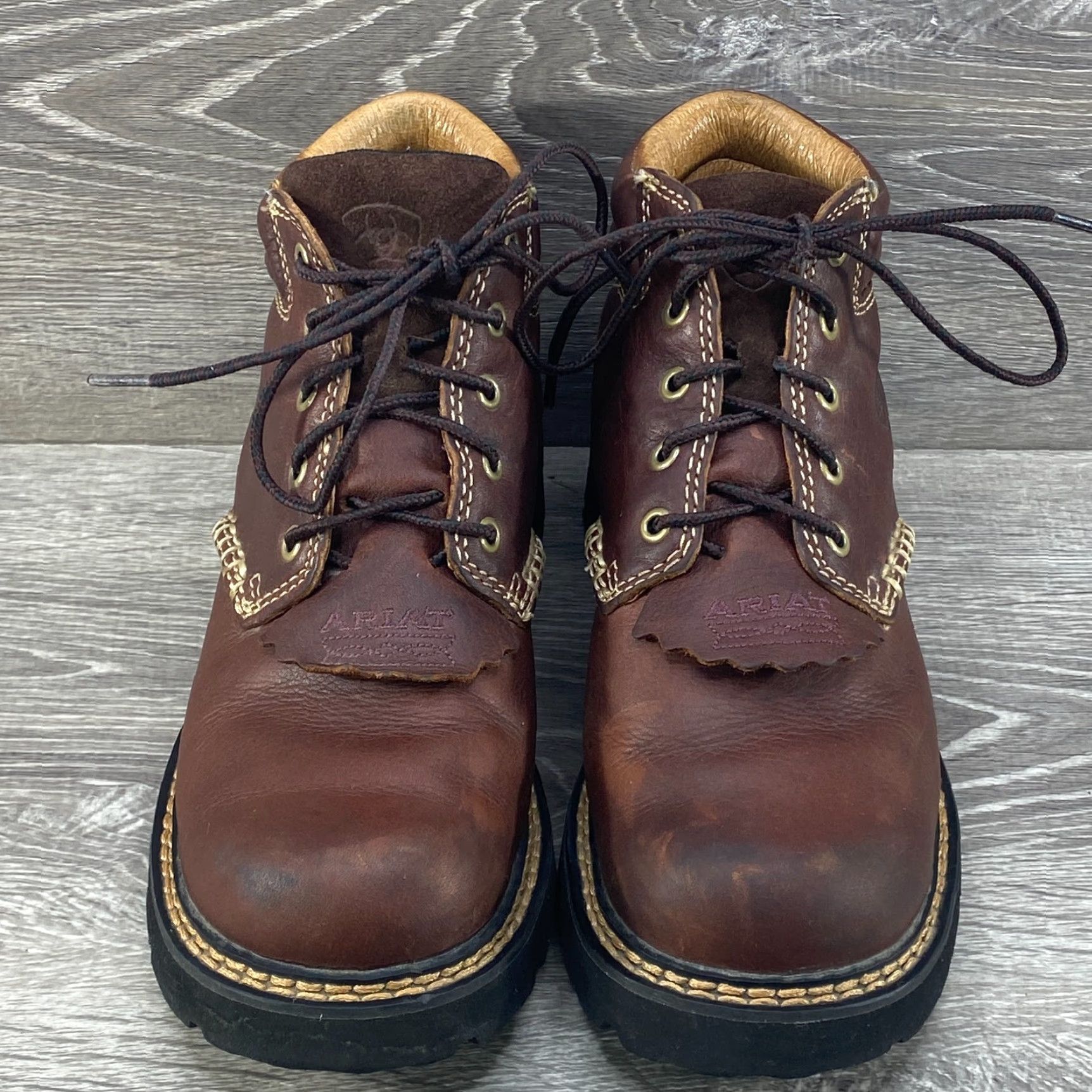 Ariat Ariat Womans 6.5 B Brown Leather Cowboy Boots Lace Up Kiltie Canyon Western Work Size US 4 / IT 34 - 3 Thumbnail