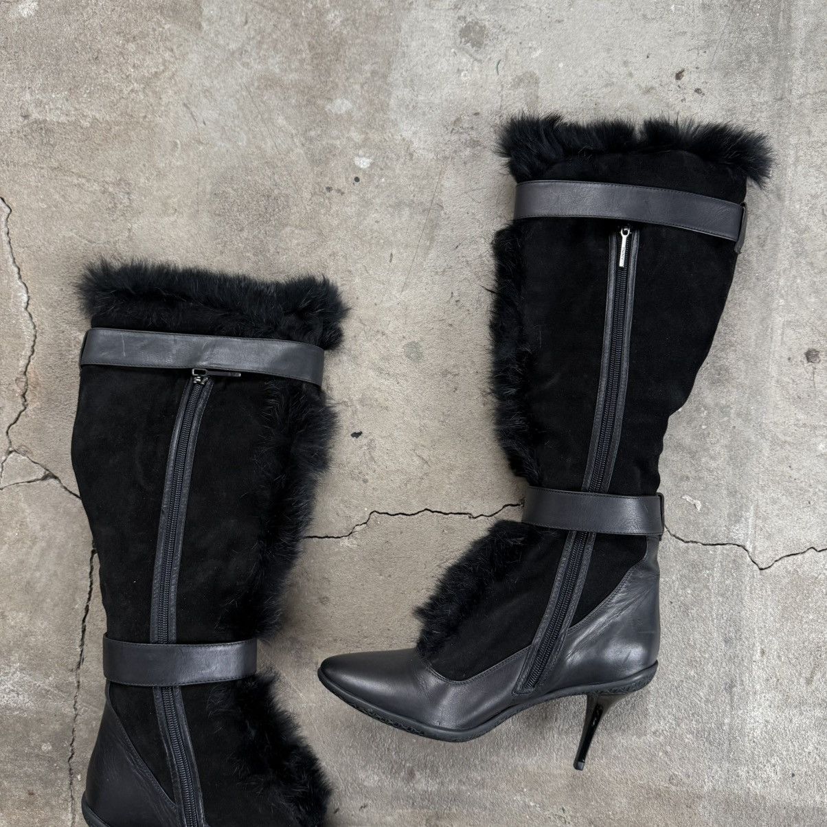 DKNY DKNY Knee High Leather Boots With Heels Rabbit Fur Straps Size US 8 / IT 38 - 10 Thumbnail