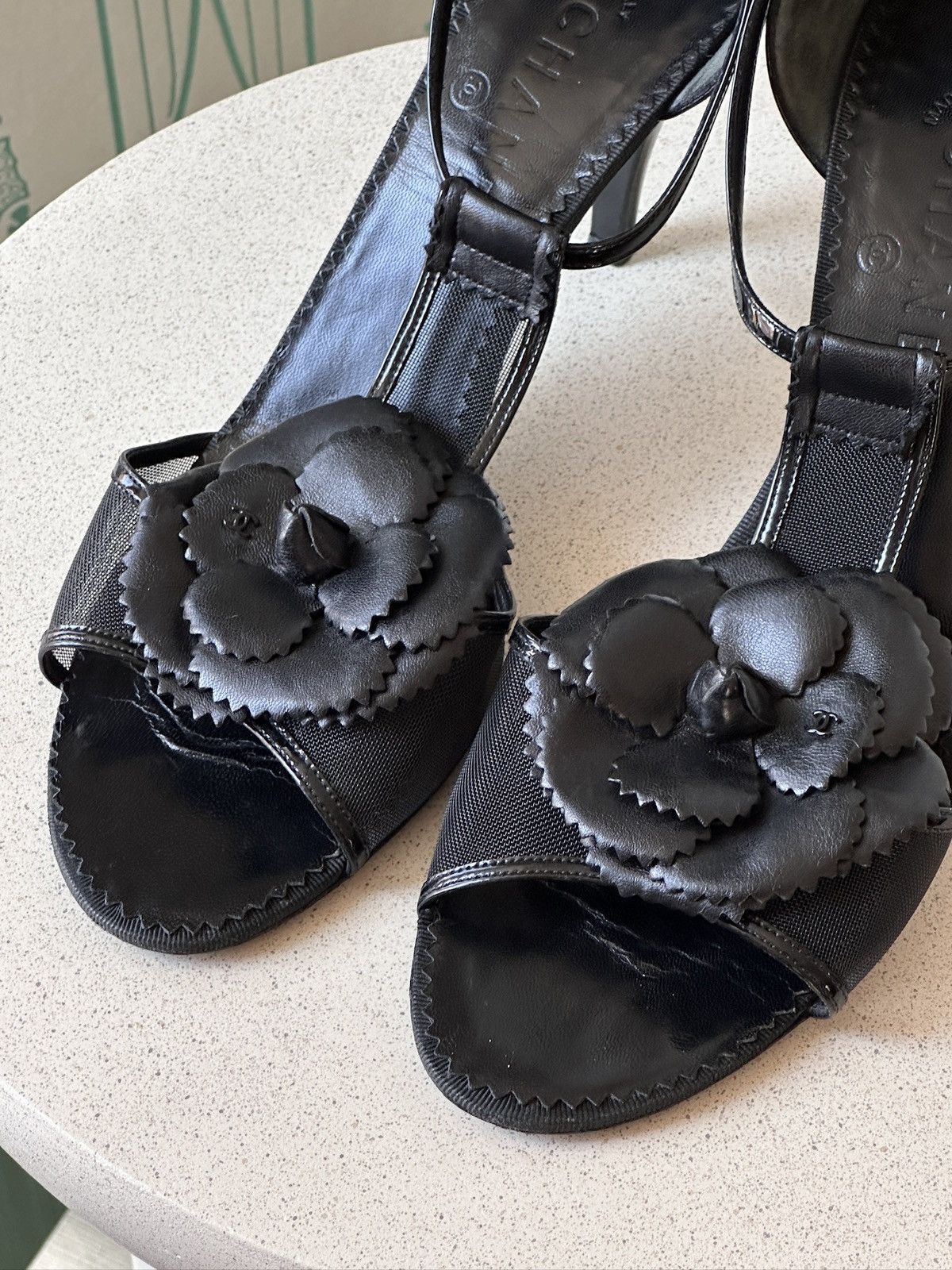 Chanel CHANEL Black Camellia Ankle Strap Mesh Leather Heels 42 Size US 11 / IT 41 - 5 Thumbnail
