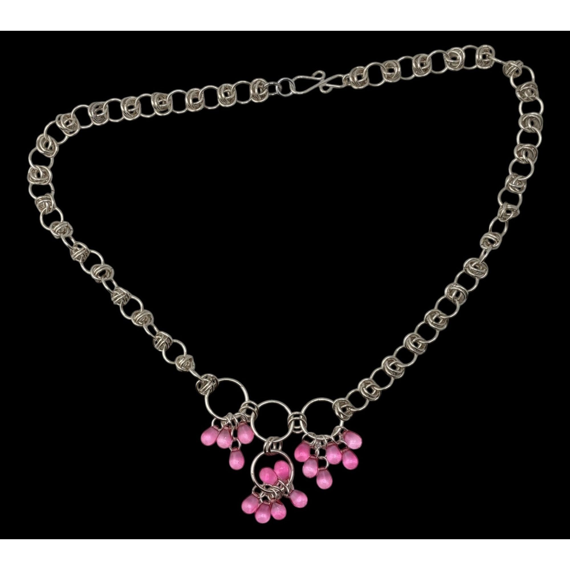 Handmade Handmade Coquette Silver Tone Chain Necklace With Pink Bead Size ONE SIZE - 2 Thumbnail