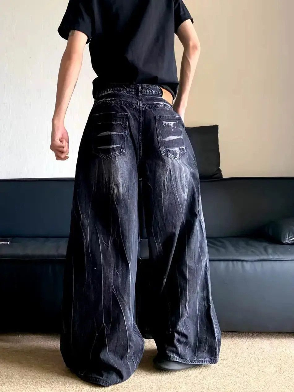 Japanese Brand Vintage washed and distressed graffiti stripe baggy jeans Size US 34 / EU 50 - 4 Thumbnail