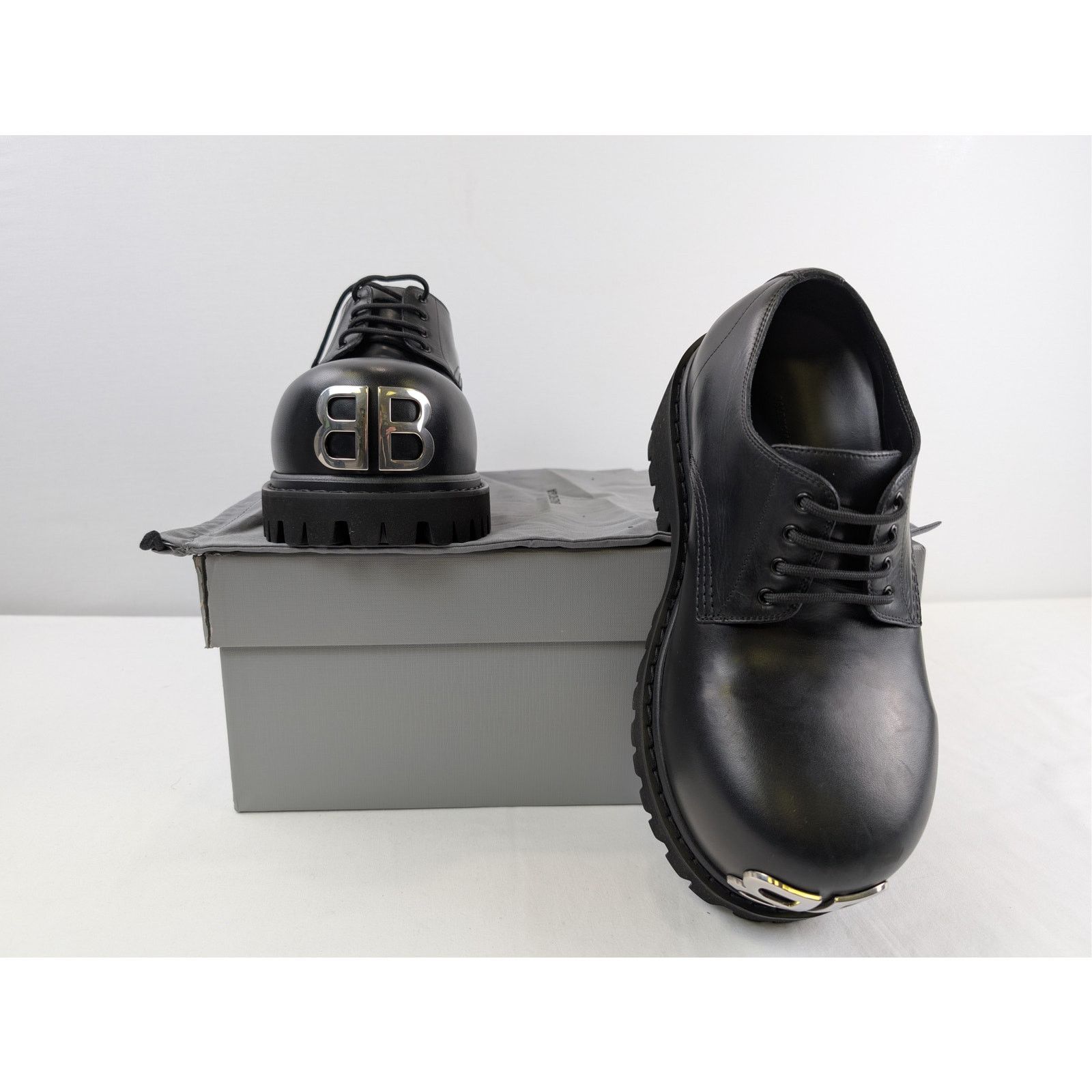 Balenciaga o1rshd1 Soft Calfskin Stomper Derbie BB Boots in Black Size US 6 / EU 39 - 19 Thumbnail