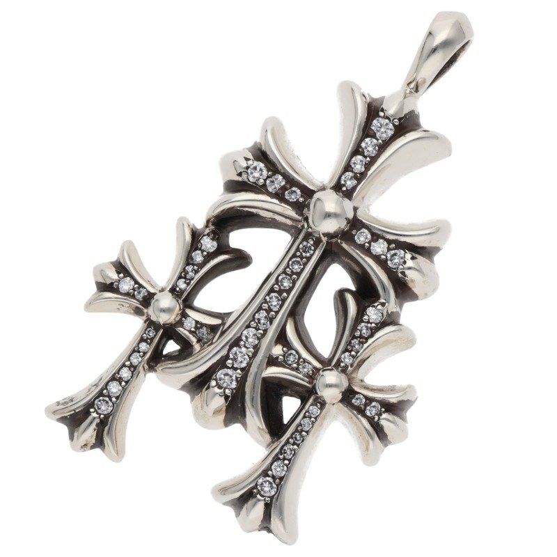 Chrome Hearts Small double CH cross pave diamond pendant 18K DBL
