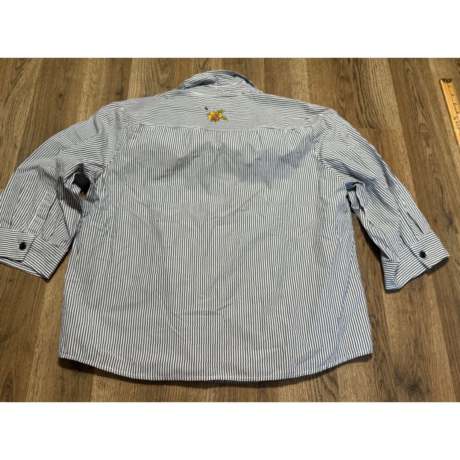 Sunflower Breckenridge Shirt Women's PL White Black Striped Sunflower Embroider Button Up Size L / US 10 / IT 46 - 2 Thumbnail