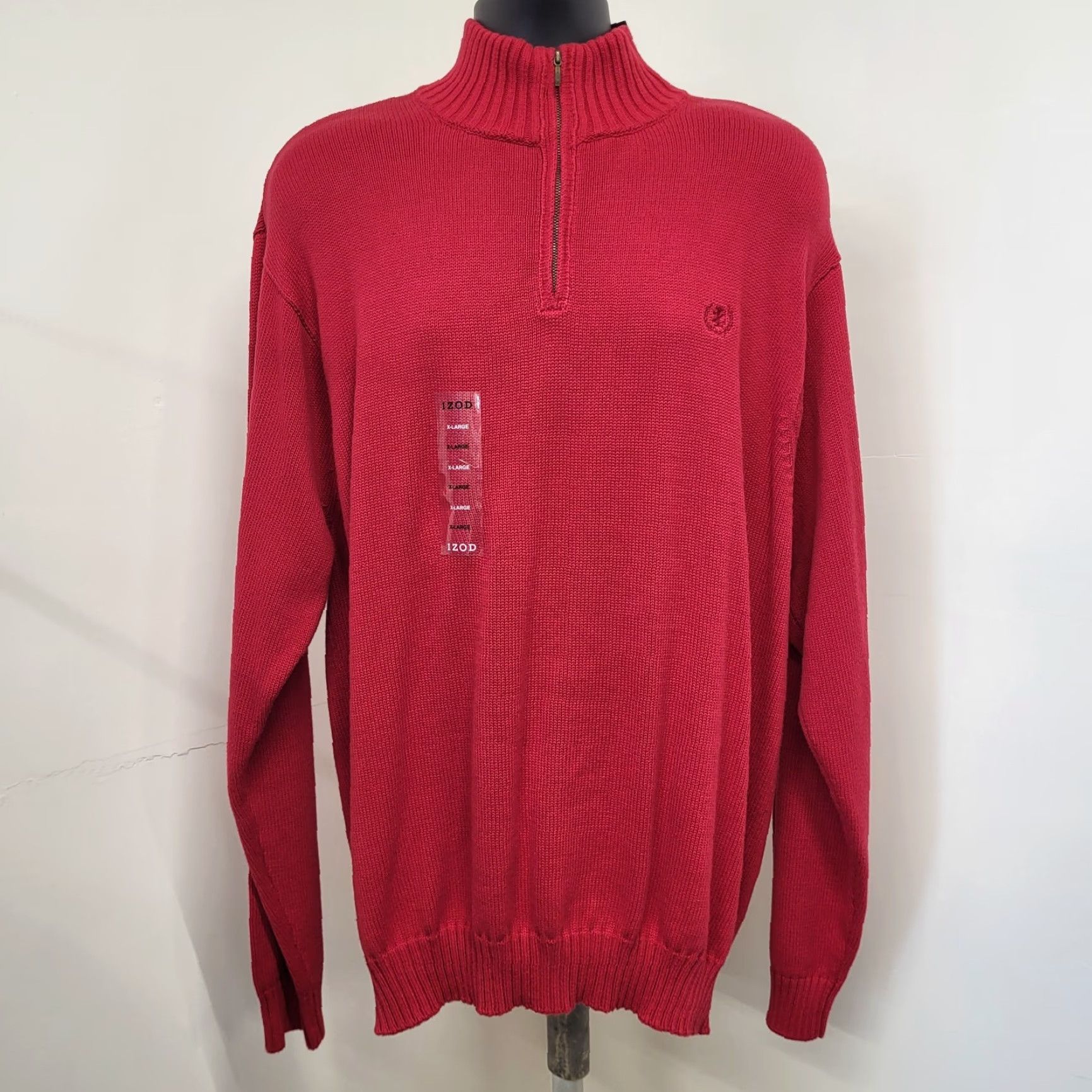 Izod VINTAGE is not applicable; IZOD Sweater Mens XL Red Knit Cotton 1/4 Zip Pullover Long Sleeve Modern Classic Size US XL / EU 56 / 4 - 2 Thumbnail
