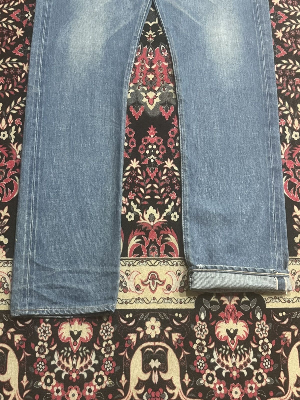 KURO Kuro “Dempsey” Classic Blue Whisker Washed Selvedge Jeans Size US 30 / EU 46 - 12 Thumbnail