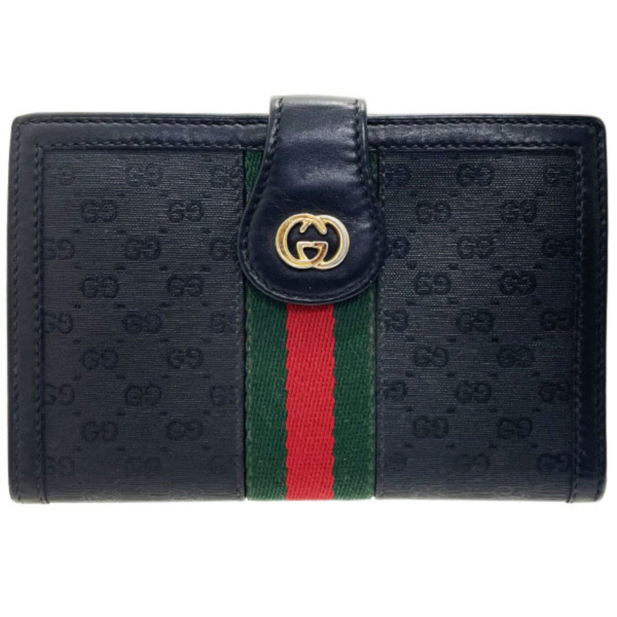 Gucci Gucci Wallet Shelly PVC Leather Black 035 904 GUCCI GG Old Webbing Line Bi-fold YY-14698 Size ONE SIZE - 1 Thumbnail