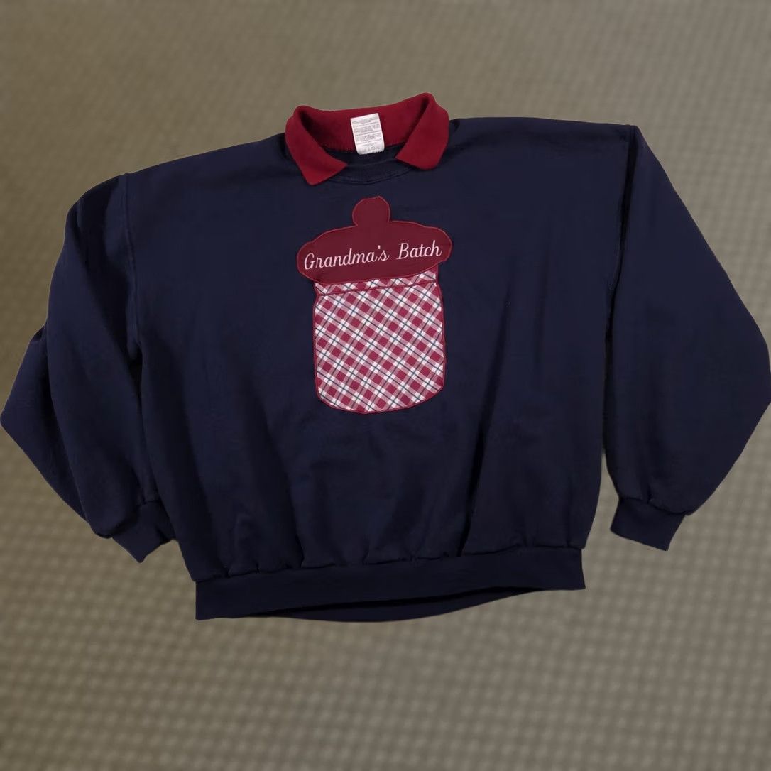 Jerzees VINTAGE Jerzees Sweatshirt Womens 2XL Navy Grandma's Batch Cookie Jar Applique Collar Knit Pullover Graphic Print 50% Cotton 50% Polyester 2X Size XXL / US 16-18 / IT 52-54 - 1 Thumbnail