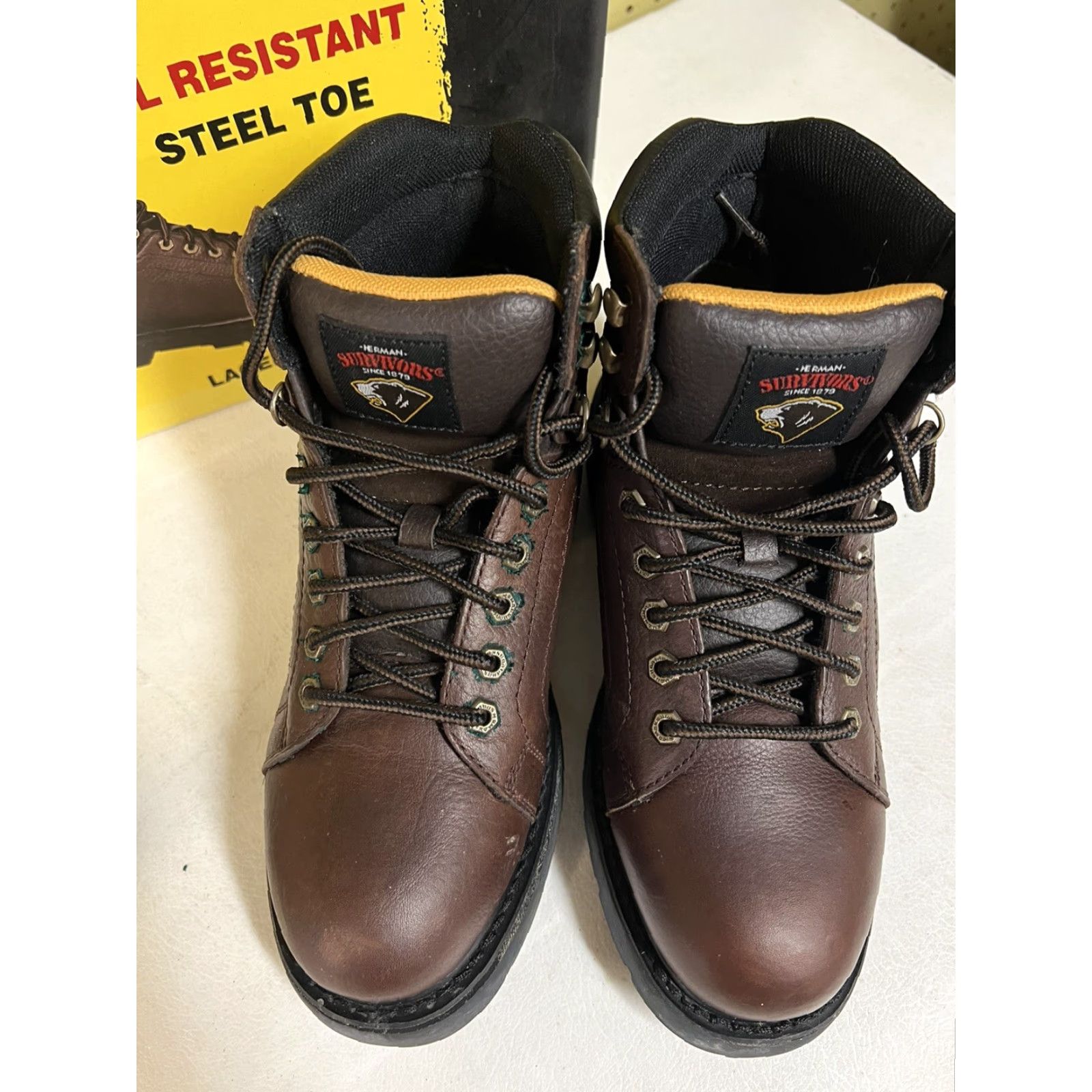 Ben Sherman Mens Herman Survivors Brown Sz 8 Laced Steel Toe Oil Resistant Work Boots Size US 8 / EU 41 - 4 Thumbnail