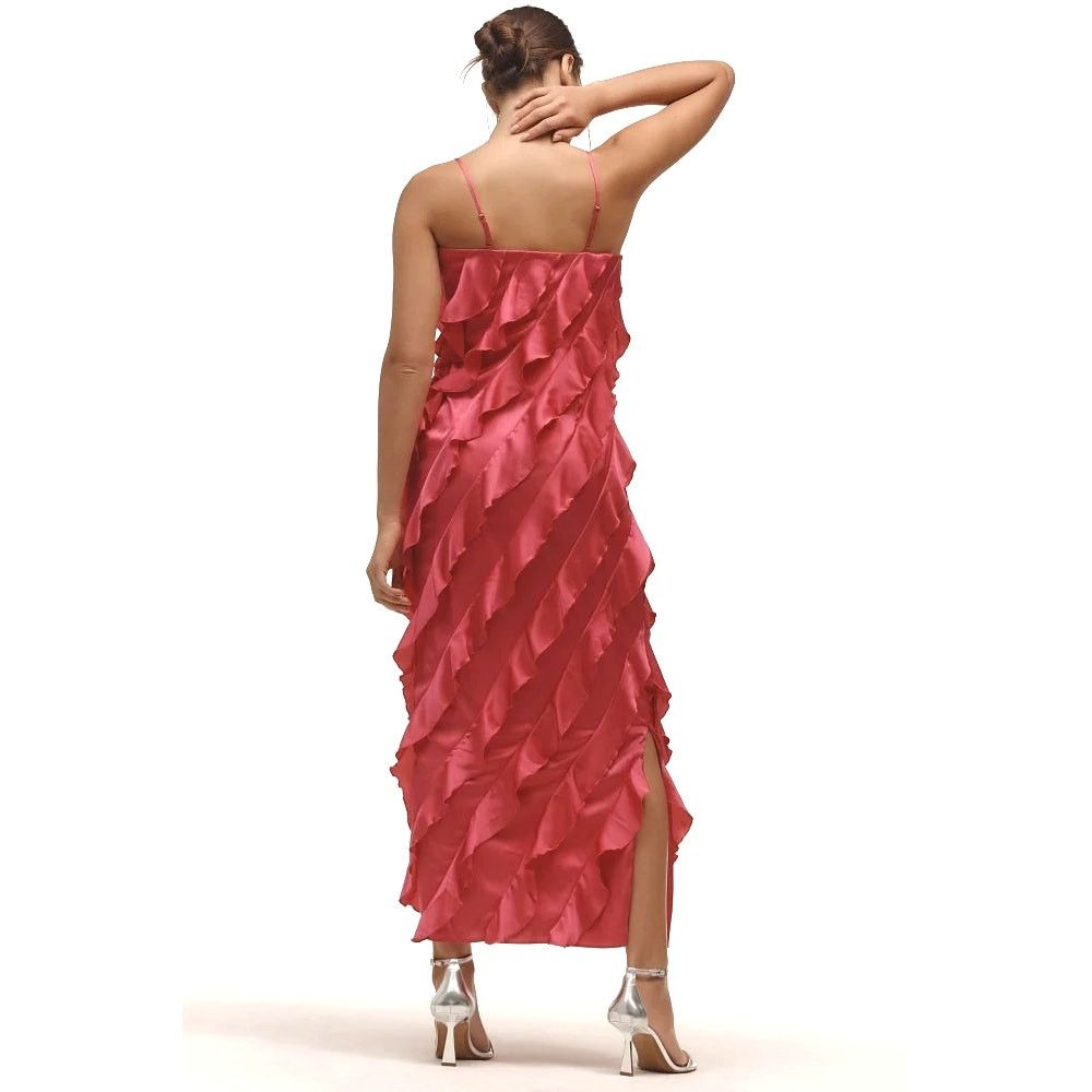Anthropologie NWT Bias-Cut Ruffled Midi Dress $198 X-LARGE Pink V-neck Size XL / US 12-14 / IT 48-50 - 4 Thumbnail