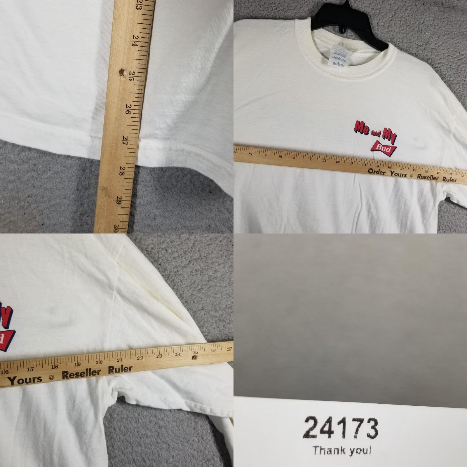 Gildan Budweiser Shirt Mens Large White Long Sleeve Graphic Beer Me and My Bud Crew Neck Cotton Mens Size US L / EU 52-54 / 3 - 8 Thumbnail