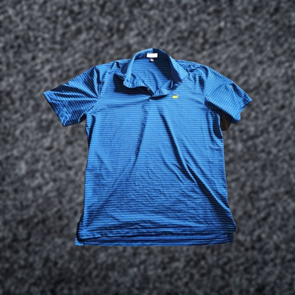 Mens L Peter Millar Blue Striped Masters Polo Shirt Augusta National
