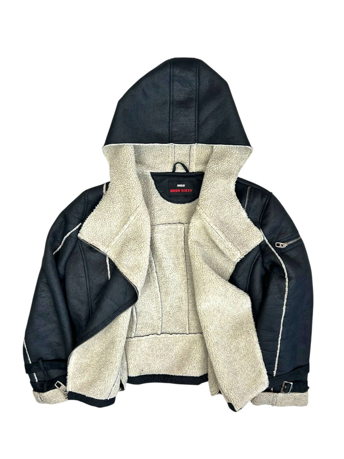 Miss Sixty Miss Sixty Sherpa Biker Jacket Hooded Black Y2K Faux Fur Size XL / US 12-14 / IT 48-50 - 2 Thumbnail