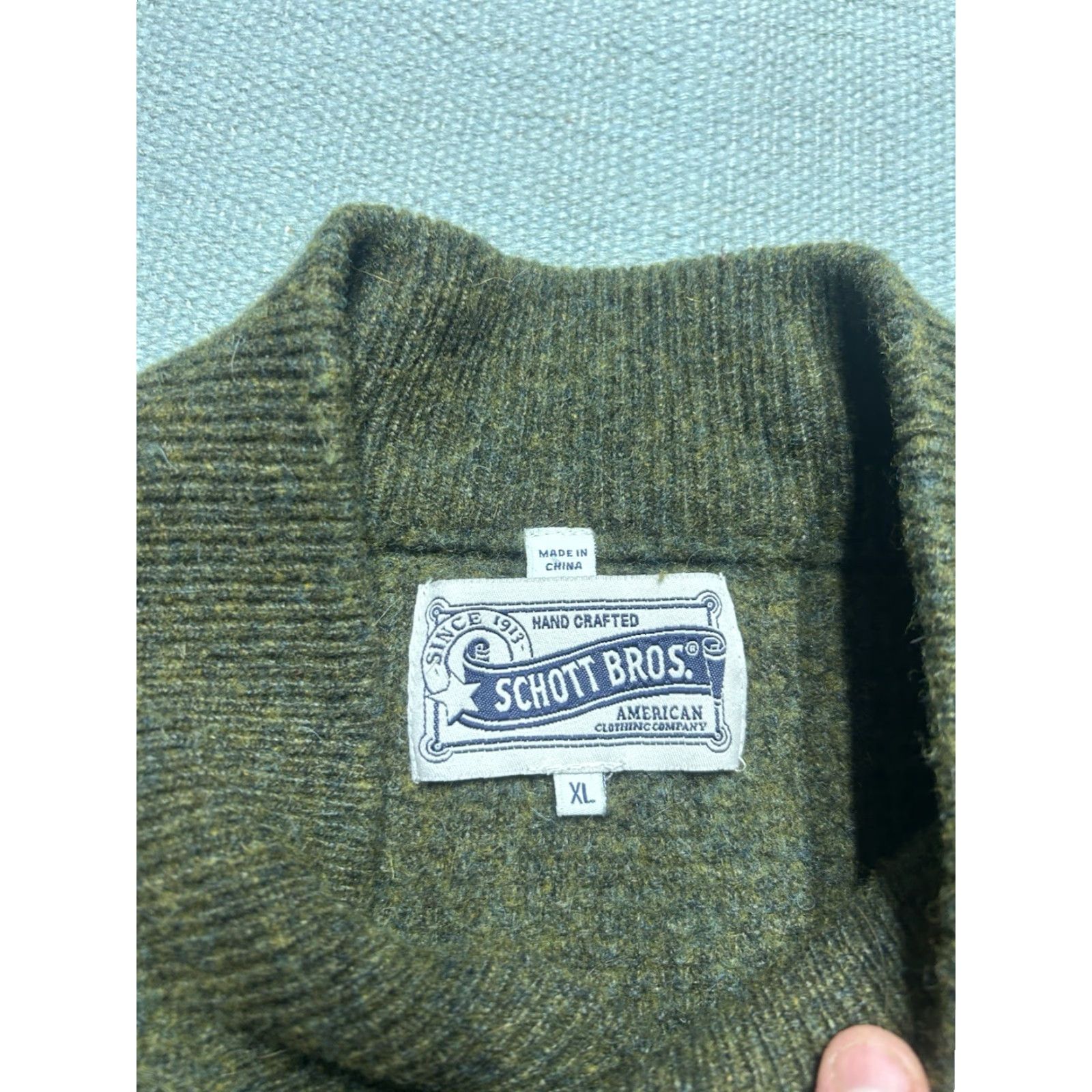Schott VINTAGE Schott NYC Knit Wool Blend Pullover Shawl Collar Green XL Sweater Men Size US XL / EU 56 / 4 - 3 Thumbnail