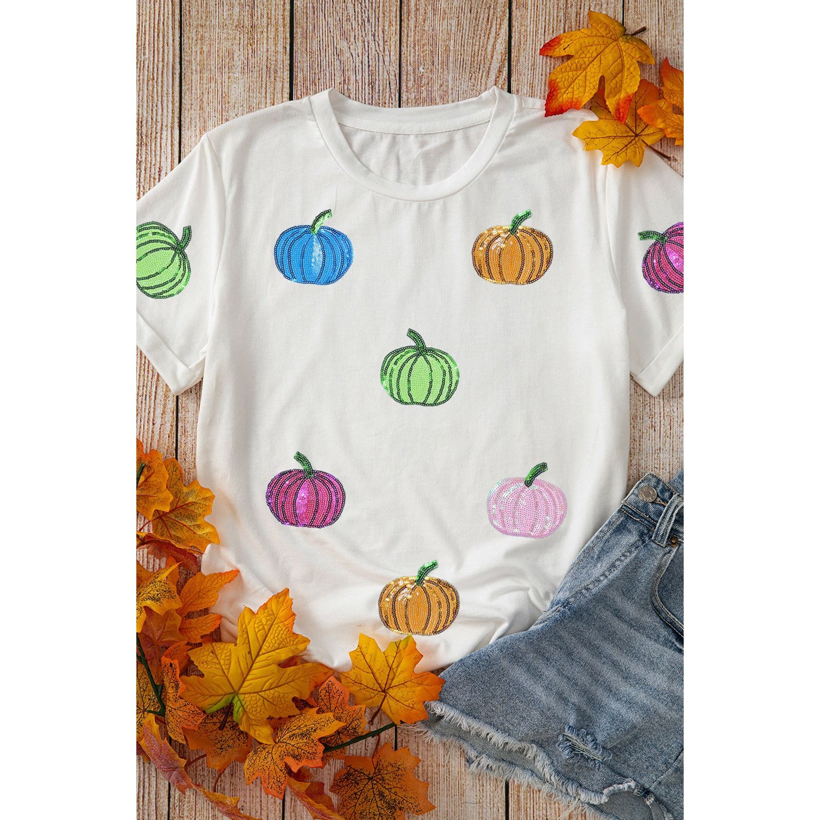 Other NWT White Sequin Pumpkin T Shirt Size S / US 4 / IT 40 - 2 Thumbnail