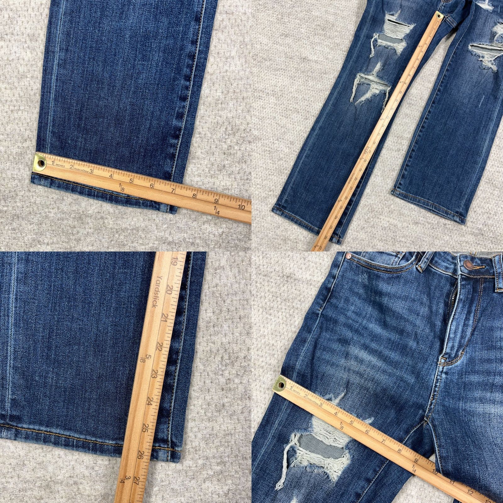 Vintage Judy Blue Jeans Women 29 Straight Leg Fit Dark Wash Distressed Holes Ripped 5-Pocket Denim Cotton Polyester Spandex Rayon Blue Vintage No Size 29" - 8 Thumbnail
