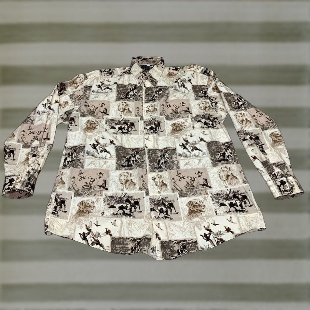 Vintage Bit & Bridle Western Shirt Long Sleeve Size M Dog Bird Hunting Retriever Pointer Button-Up Pockets Brown Men's Regular Collared Size US M / EU 48-50 / 2 - 1 Thumbnail