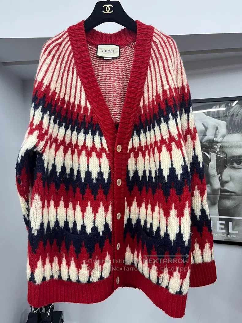 Gucci Gucci Red printed wool cardigan coat Size M / US 6-8 / IT 42-44 - 1 Thumbnail