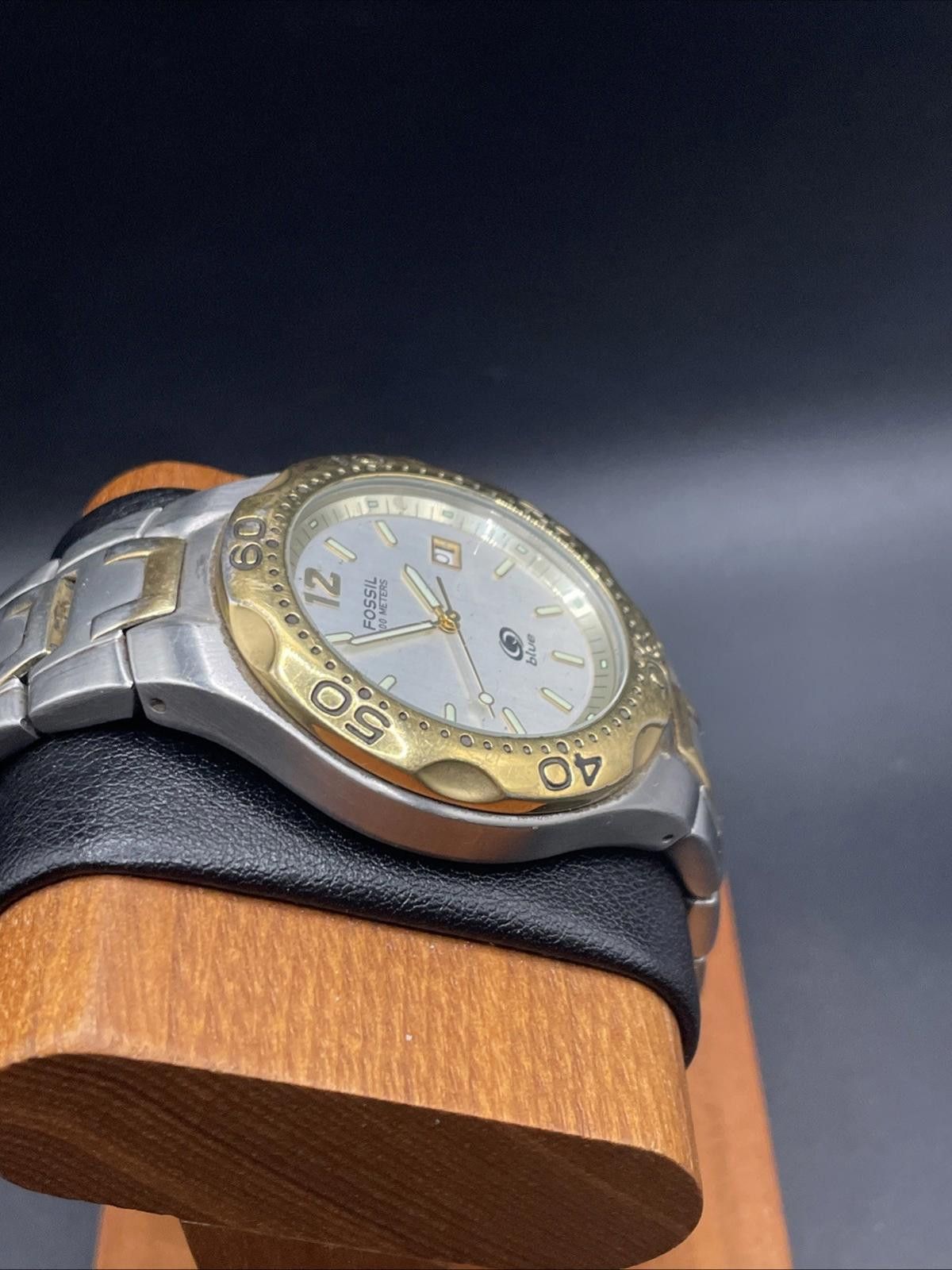 Fossil Fossil Blue Stainless Steel Silver Gold 100m New Battery Size ONE SIZE - 4 Thumbnail