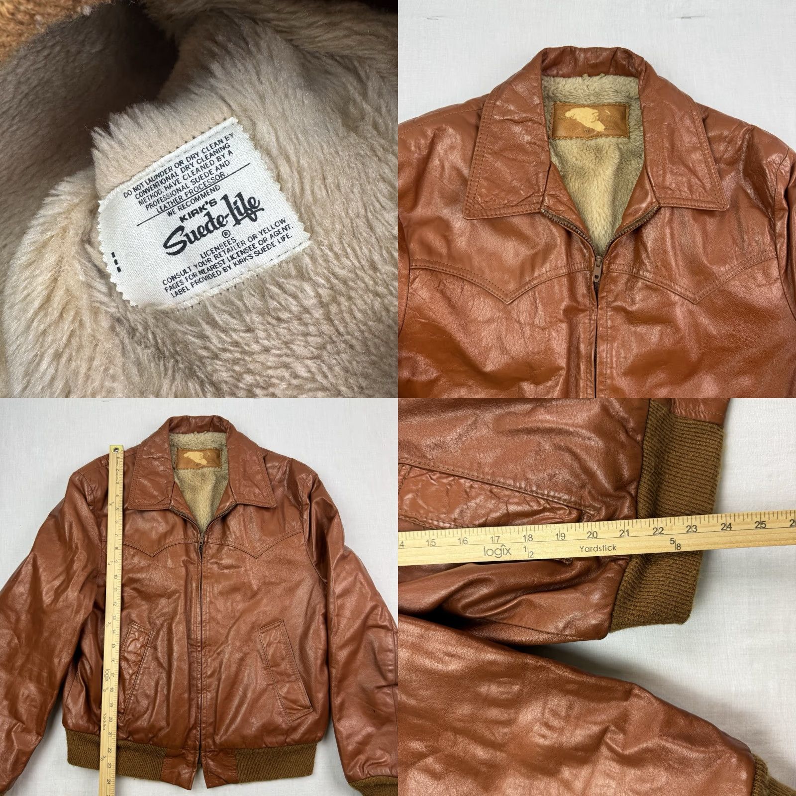 Vintage VINTAGE William Barry Leather Bomber Jacket Adult 40 Brown Sherpa Lined 1970s USA Mens Size US XXS / EU 40 - 8 Thumbnail