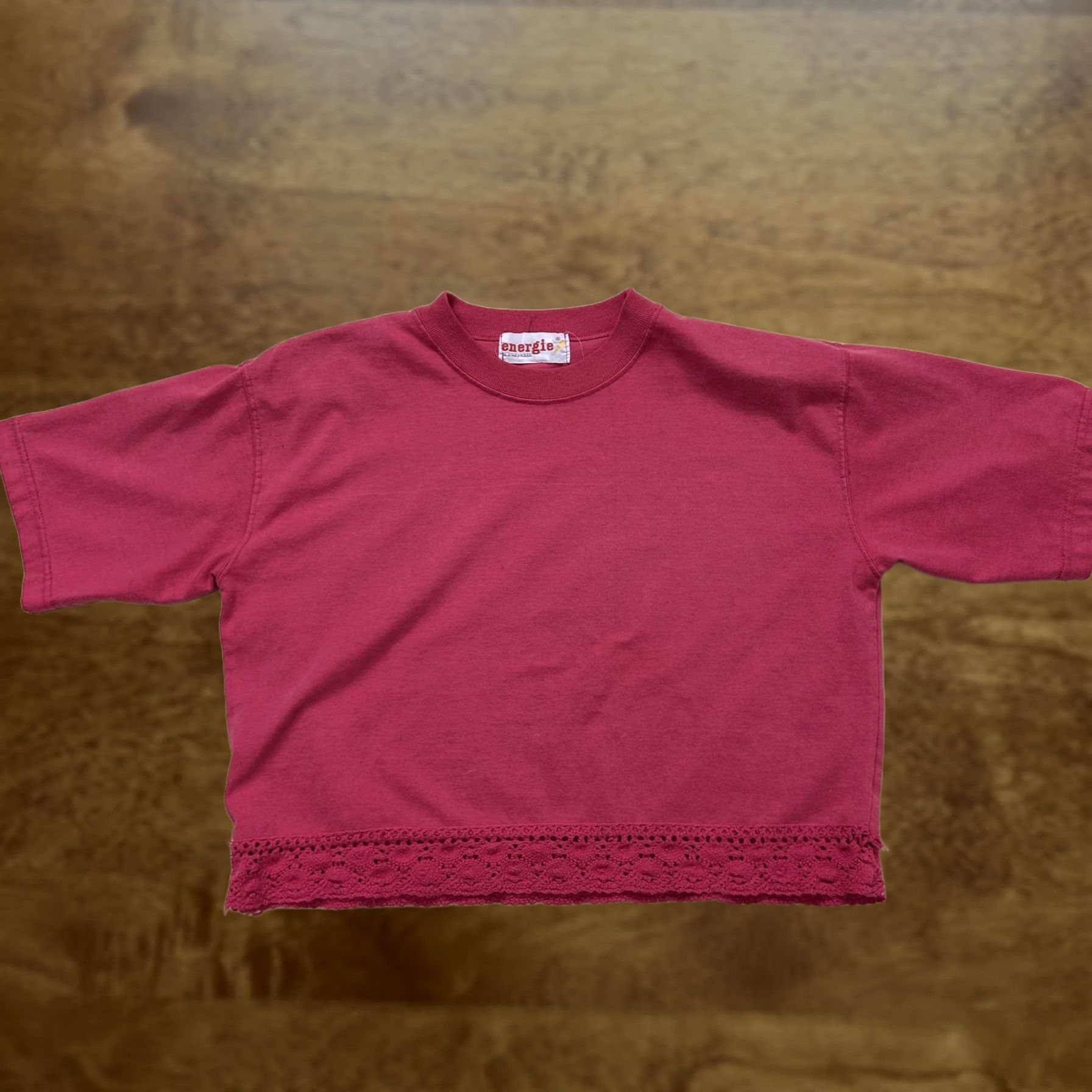 Energie VINTAGE Energie Shirt Womens Medium Pink Cropped Crochet Hem Short Sleeve Tee Size M / US 6-8 / IT 42-44 - 1 Thumbnail