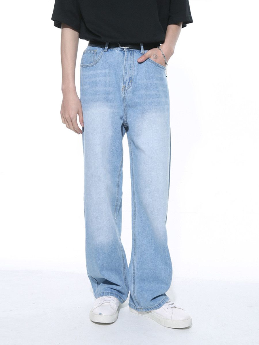 Japanese Brand Men's light blue straight-leg loose-fitting washed jeans Size US 32 / EU 48 - 1 Thumbnail