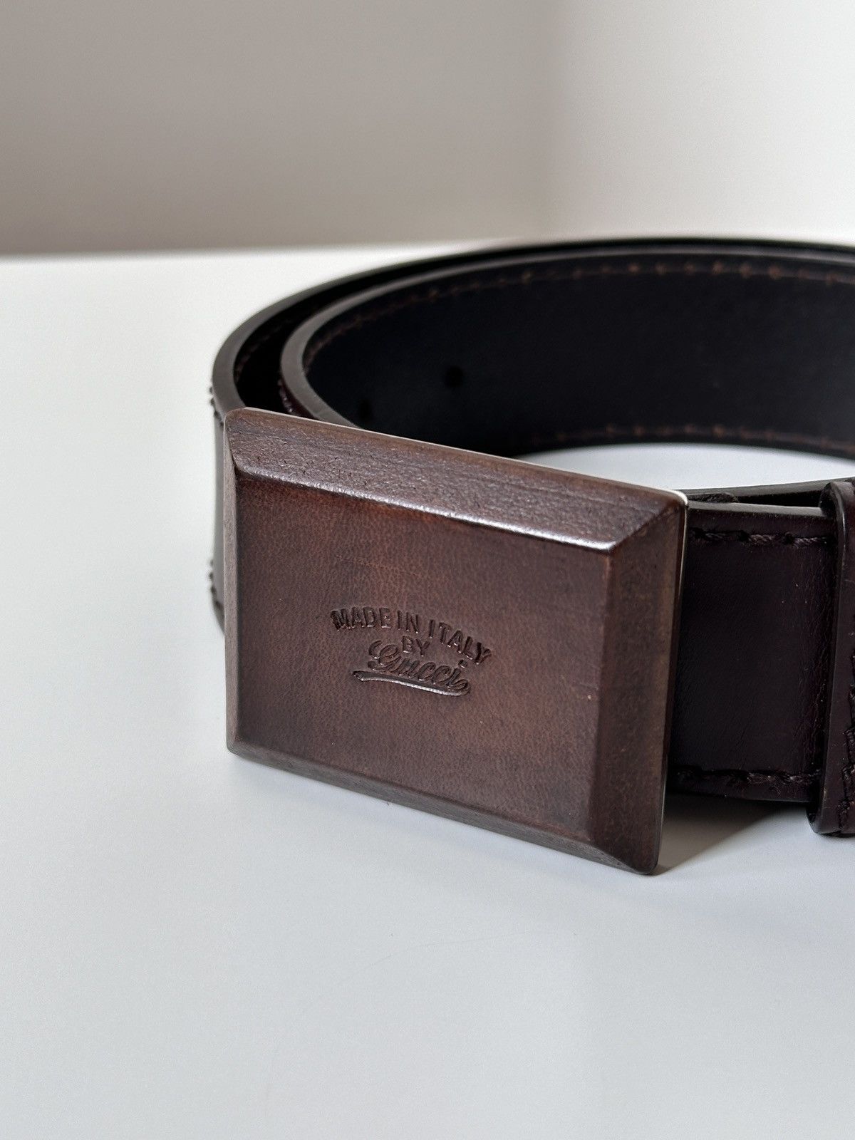Gucci GUCCI Wooden Brown Square Buckle Leather Belt Size: 110/40 Size 30 - 3 Thumbnail