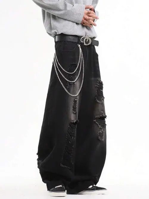 Other Distressed VINTAGE ripped baggy jeans pants Size US 36 / EU 52 - 2 Thumbnail