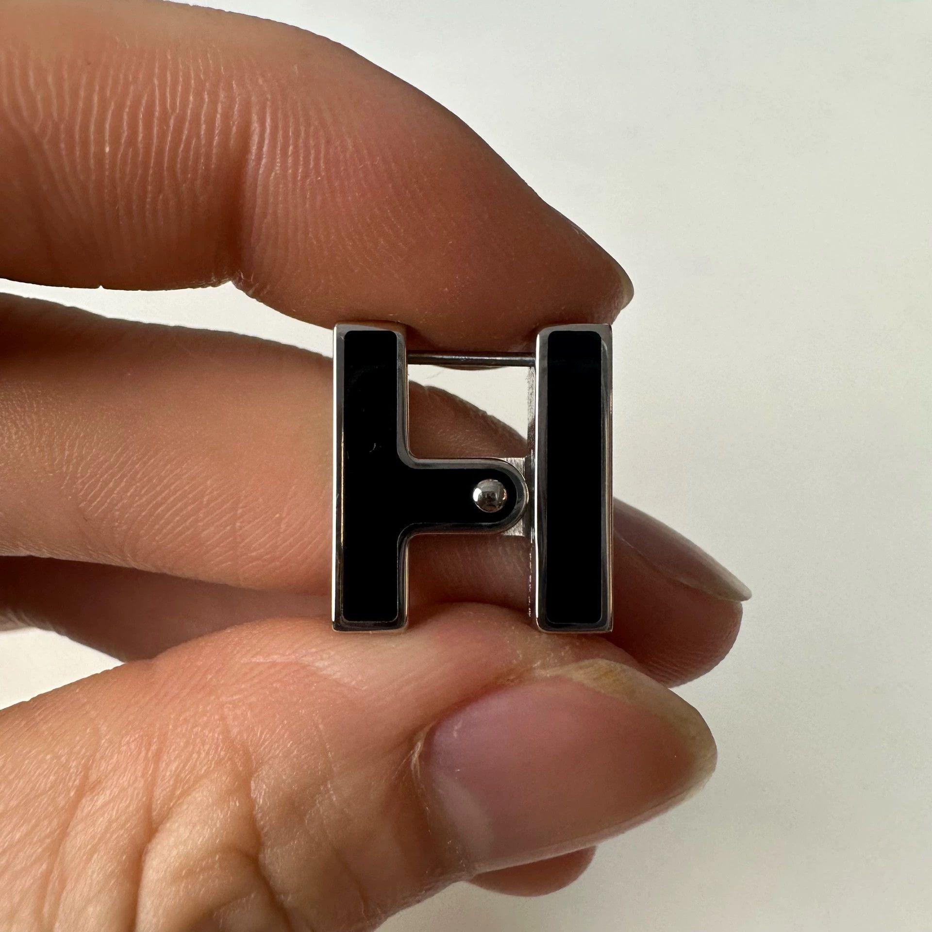 Hermes HERMES Geometric Metal Earrings Men's Black Size ONE SIZE - 2 Thumbnail