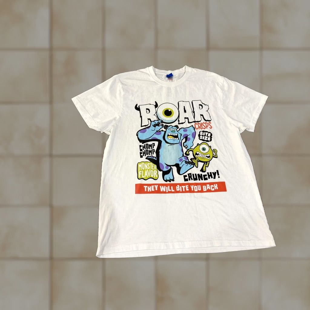 Disney Disney Pixar Monsters Inc Shirt Mens M White Graphic Tee Sulley Mike Wazowski Front Print Crew Neck Short Sleeve Cotton Polyester Jersey Tee Size US M / EU 48-50 / 2 - 1 Thumbnail