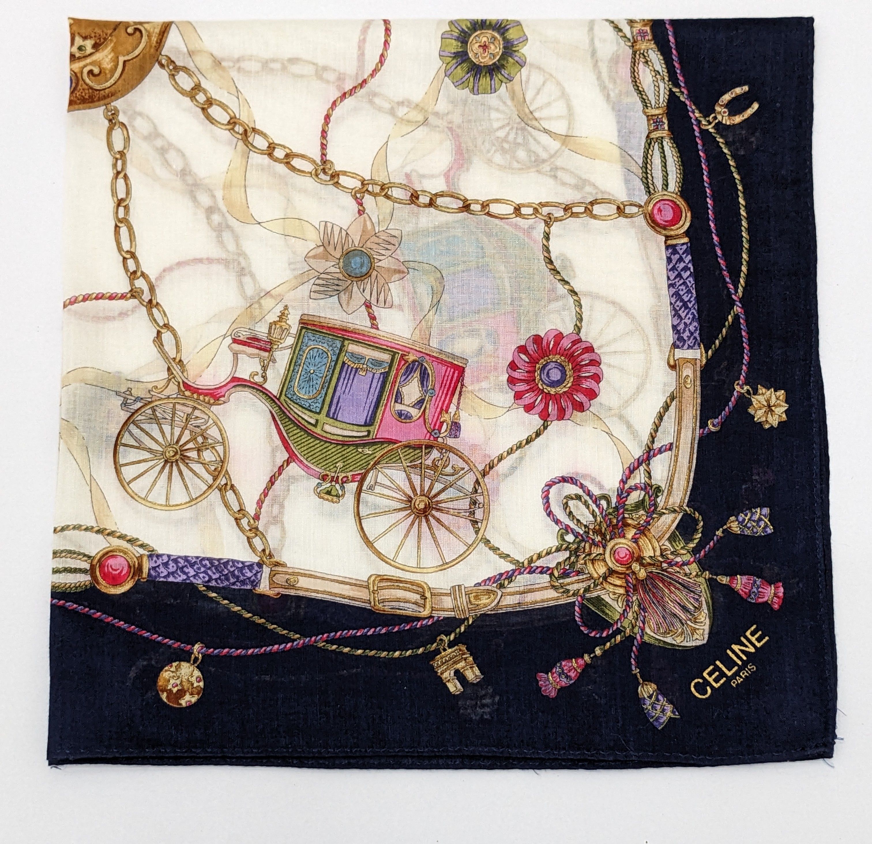 Celine Vintage CELINE Paris Royal Carriage Motif Silk Handkerchief Size ONE SIZE - 1 Thumbnail