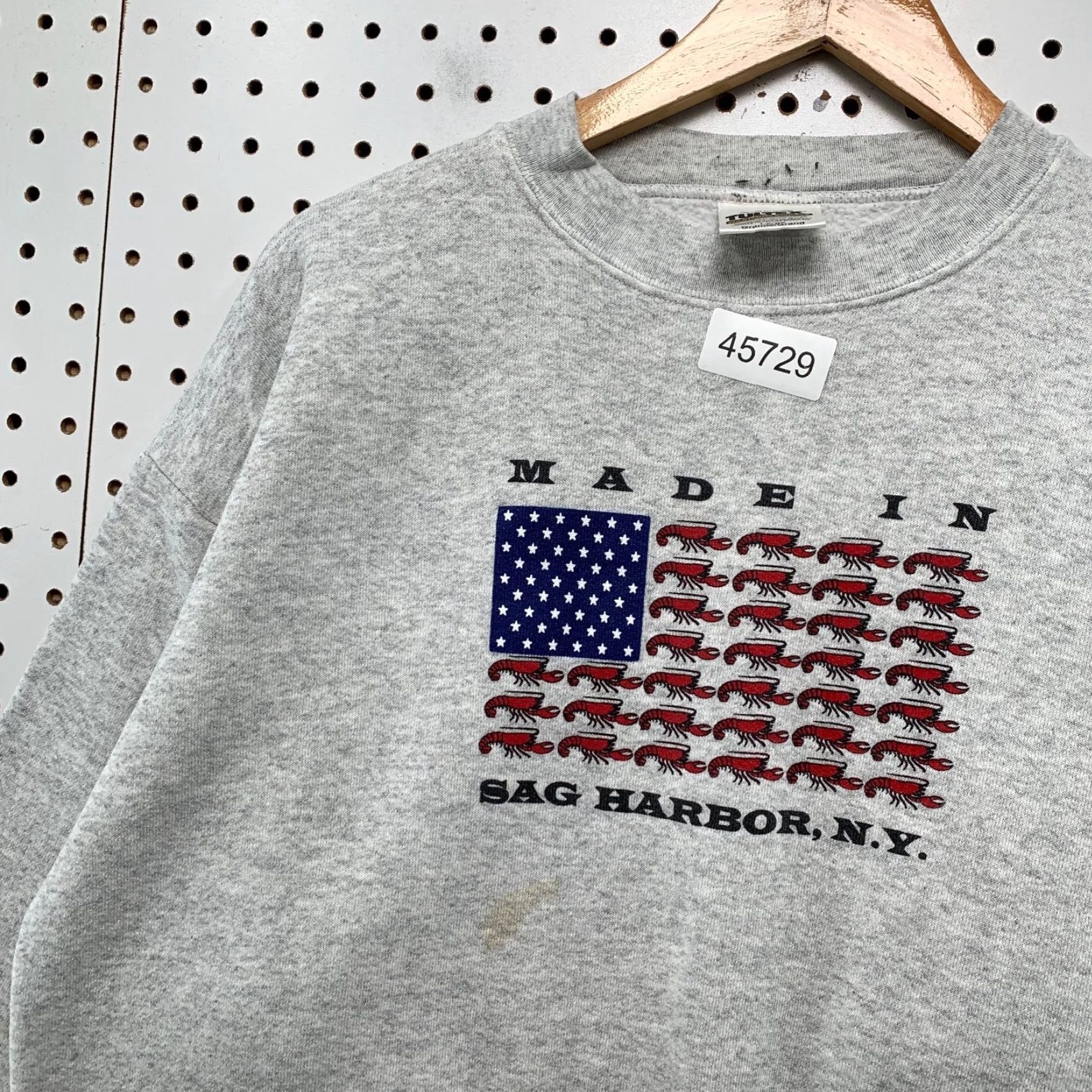 Tultex VINTAGE Sag Harbor NY Lobster Sweatshirt Mens Large Gray USA Flag Fleece Tultex Size US L / EU 52-54 / 3 - 6 Thumbnail