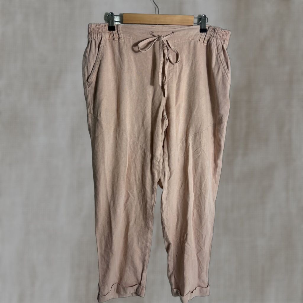 Pinko Sincerely Jules Womens Pants Drawstring Linen Rayon Pink Chino Large 36x28 Mens Womens Boys Girls? Size 36" / US 14 / IT 50 - 1 Thumbnail