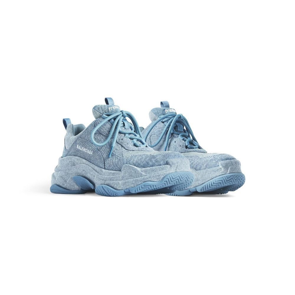 Balenciaga o1w1db10526 Triple S Denim Sneakers in Blue Size US 6 / IT 36 - 2 Thumbnail