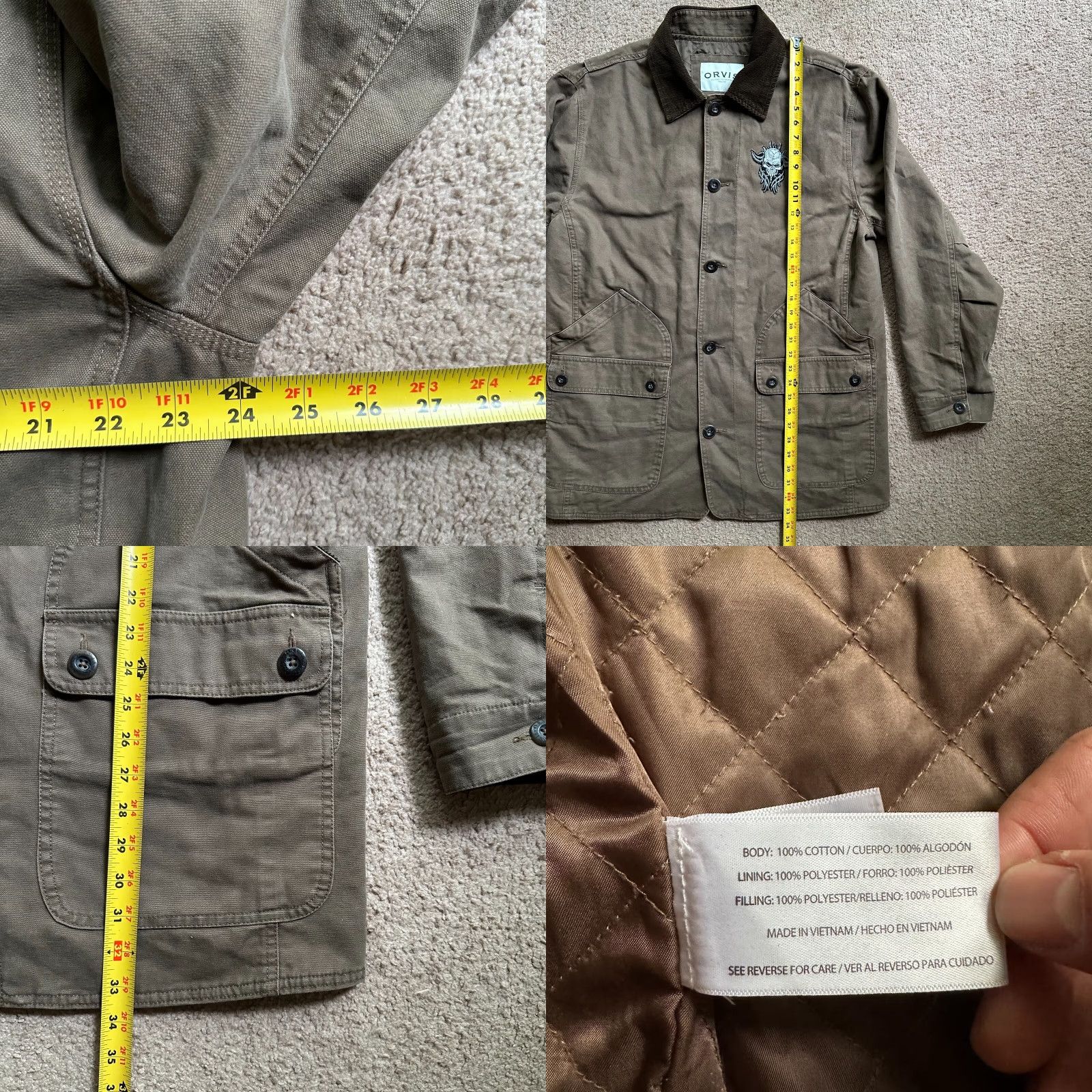 Orvis Jacket Mens L Chore Barn Coat Button Close Corduroy Collar Patch Brown