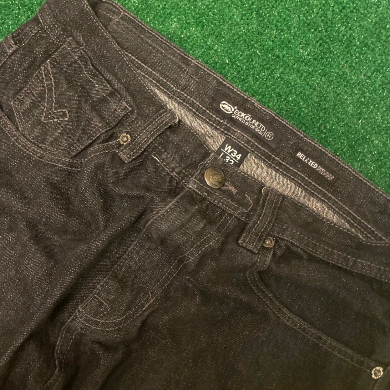 Southpole VINTAGE Ecko UNLTD Baggy Skater Grunge Jeans VTG Mens 34 Dark Black 34x32 Jeans Grunge Hip Hop Punk Y2K Wide-Leg Mens Size US 34 / EU 50 - 4 Thumbnail