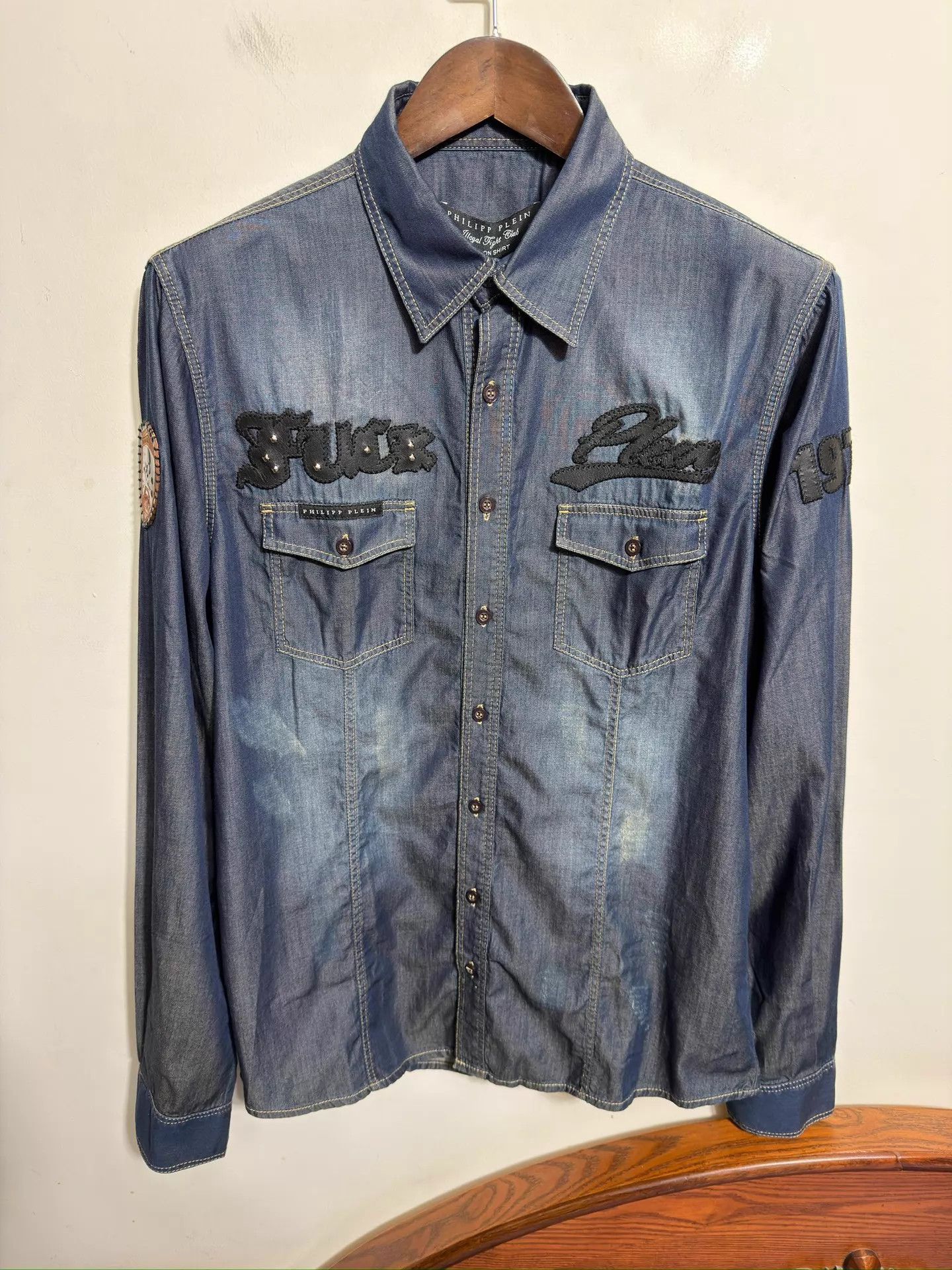 Philipp Plein Philipp Plein Slim Denim Shirt Dark Wash M/L/XL Size US XL / EU 56 / 4 - 1 Thumbnail