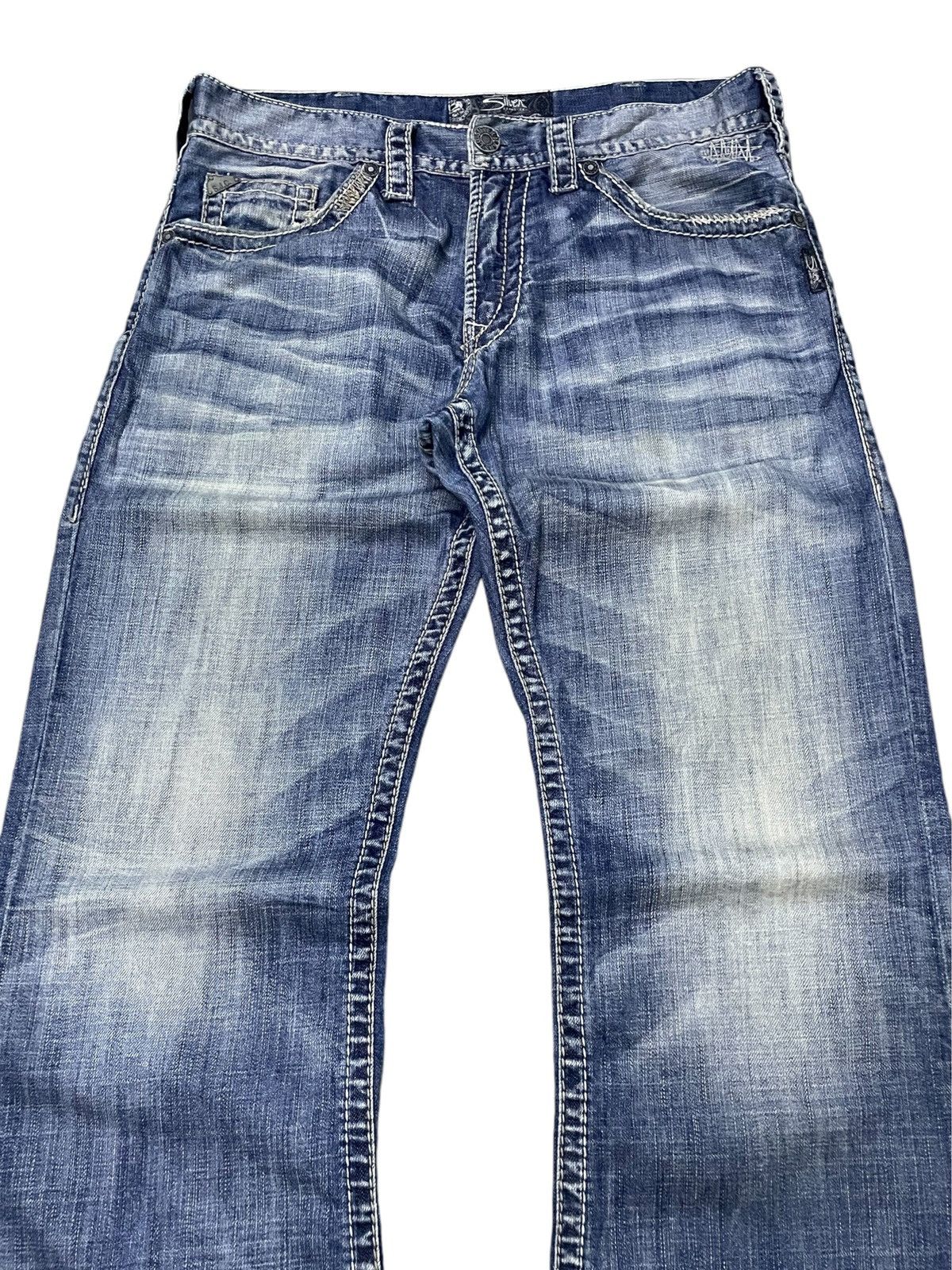 Japanese Brand × semanticdesign Silver Heavy Stitched Loose Straight Baggy Jeans Size US 32 / EU 48 - 6 Thumbnail