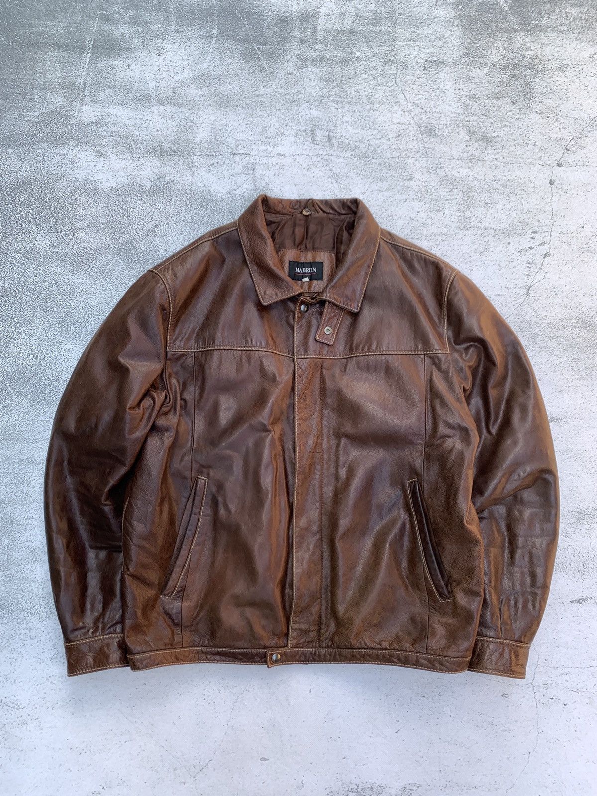 image of Vintage Brown Leather Mabrun Jacket, Men's (Size Medium)
