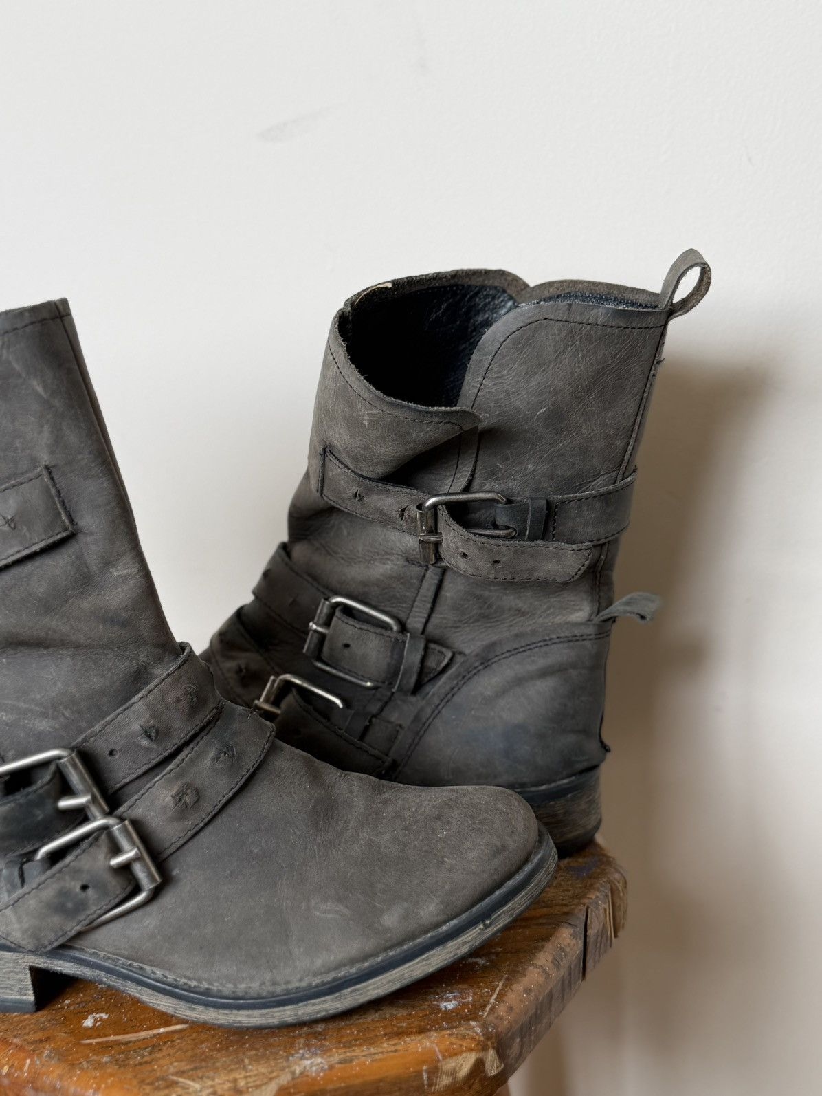 Japanese Brand Black Suede Distressed belted Ankle boots Vintage A.S. 98 Size US 8 / EU 41 - 4 Thumbnail