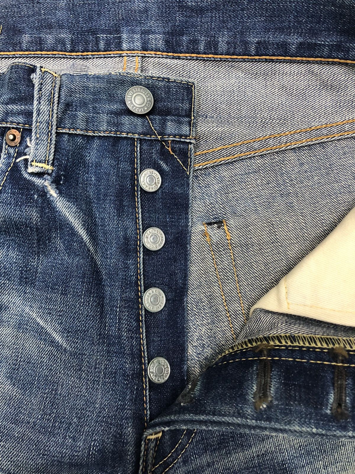 Kapital 🔥LEVIS 501 BIG E SELVEDGE DISTRESS DENIM JEANS Size US 29 - 13 Thumbnail