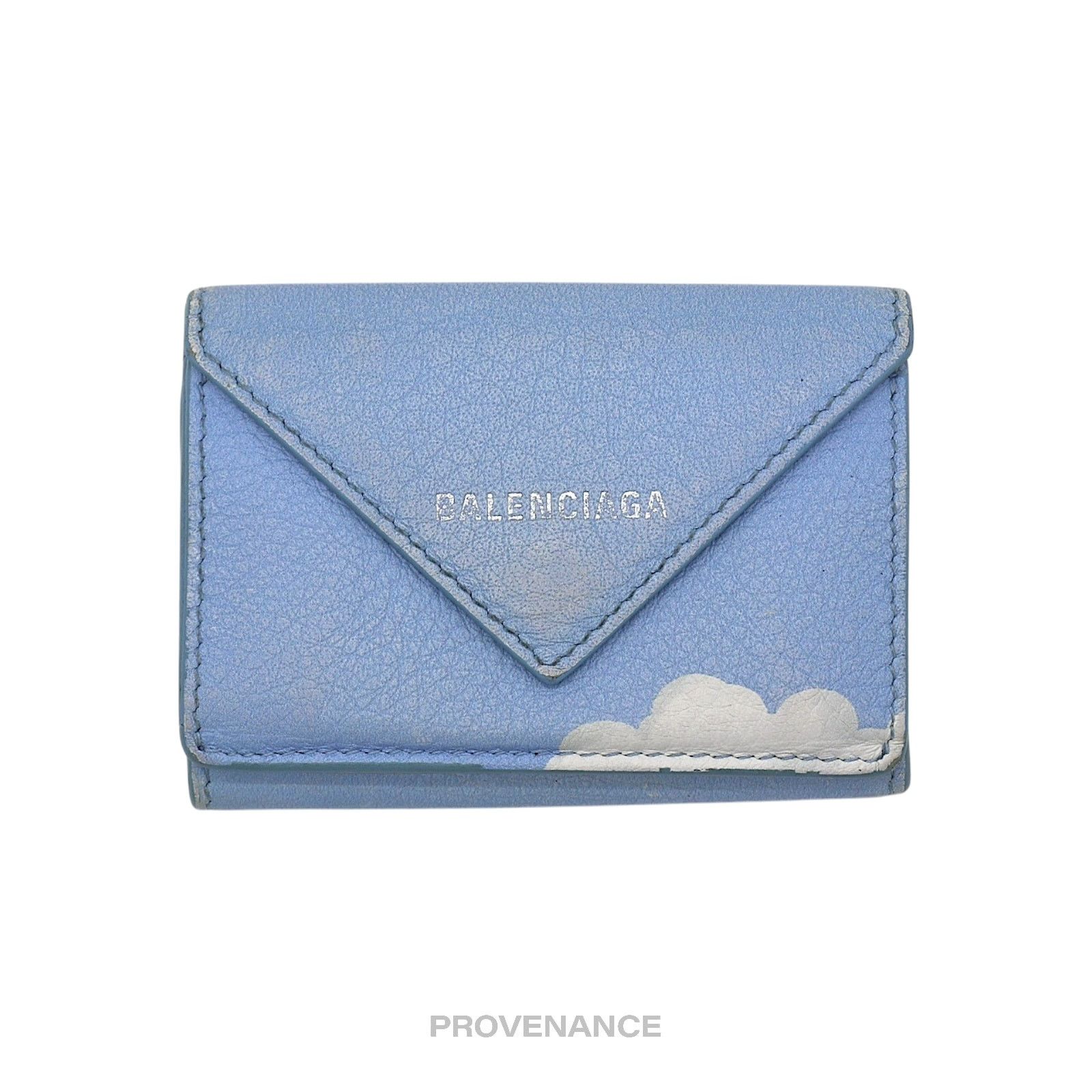 🔴 Balenciaga Papier Mini Card Wallet - Clouds Blue Leather