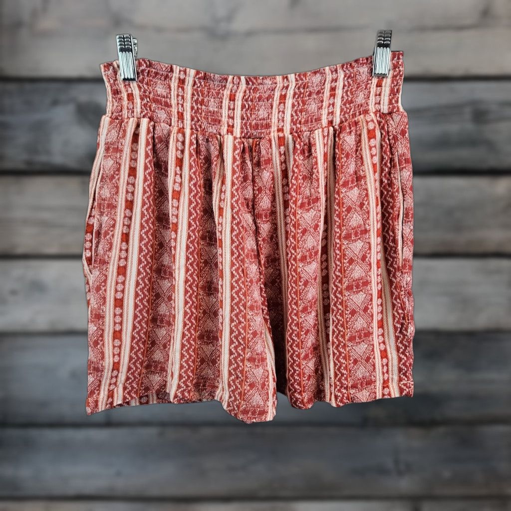 Vintage Knox Rose Womens Shorts Sz S Pink Red Smocked Waist Pockets Rayon Size 28" / US 6 / IT 42 - 1 Thumbnail