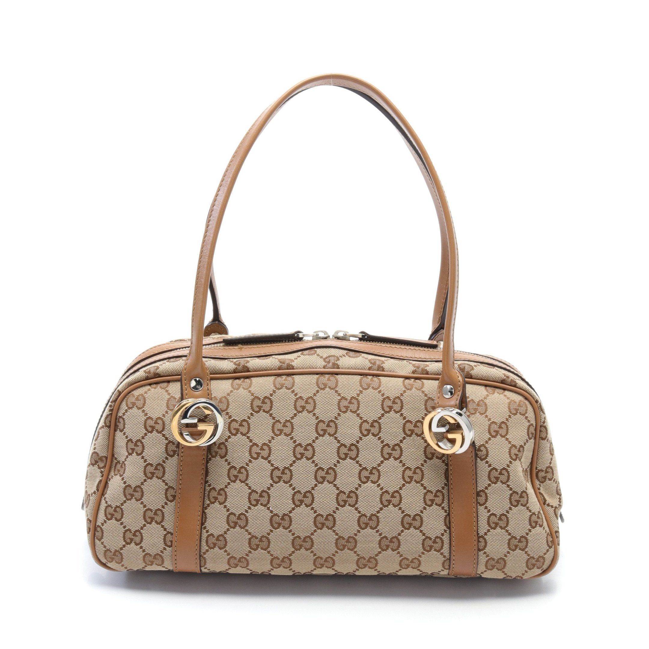 Gucci Gucci Gg Twins Gucci Sima Shoulder Bag Canvas Leather Beige Dark Brown Size ONE SIZE - 1 Thumbnail