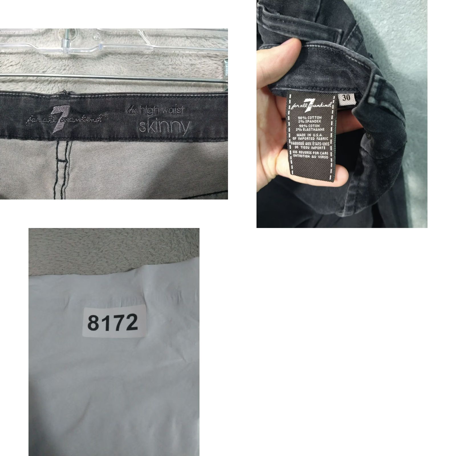 7 For All Mankind 7 For All Mankind Jeans Womens 30 x 30 Black Denim High Waist Skinny Stretch Jeans Size 30" / US 8 / IT 44 - 8 Thumbnail