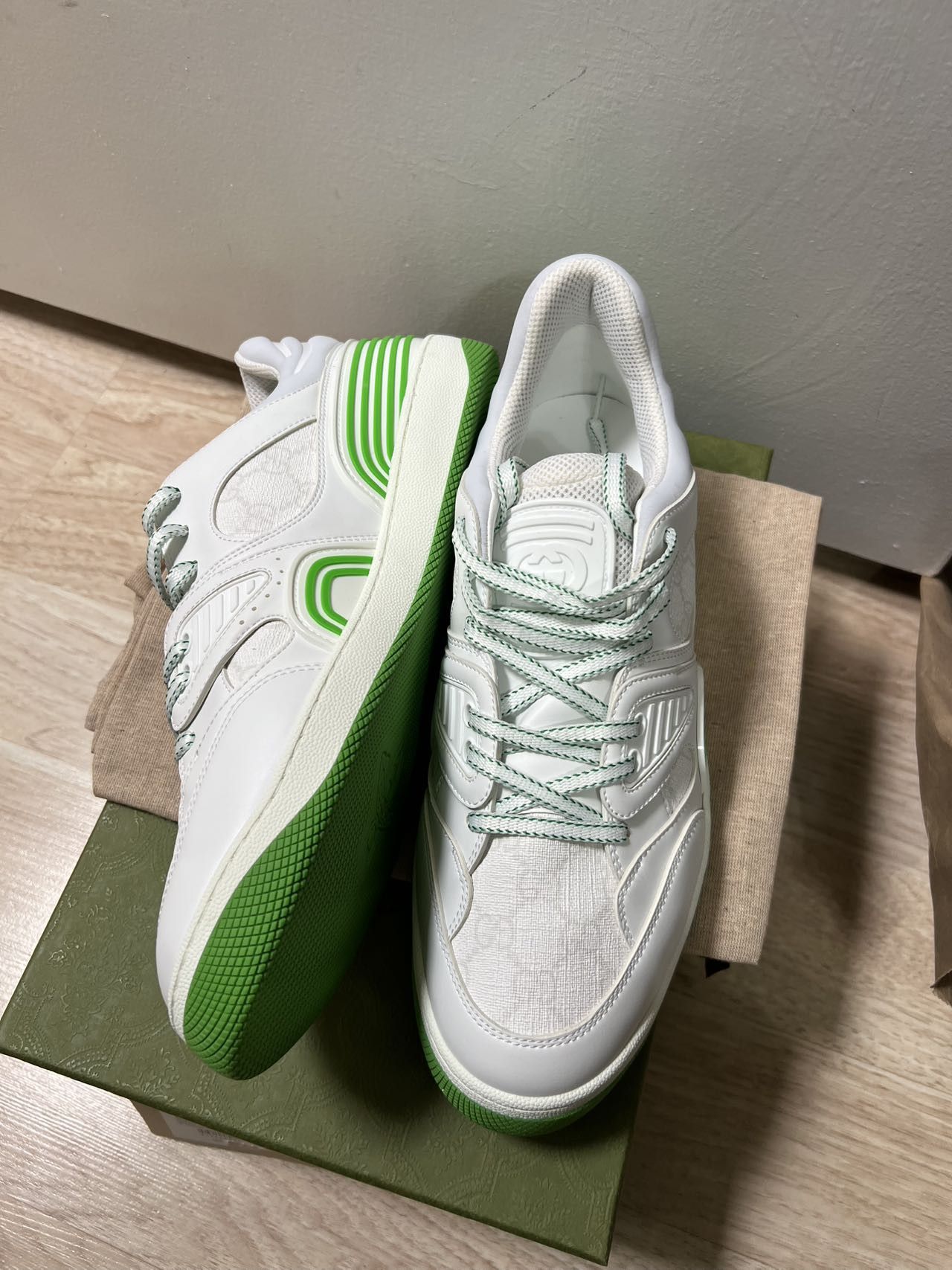 Gucci Gucci Basket Low White Demetra Green Size US 12.5 / EU 45-46 - 6 Thumbnail