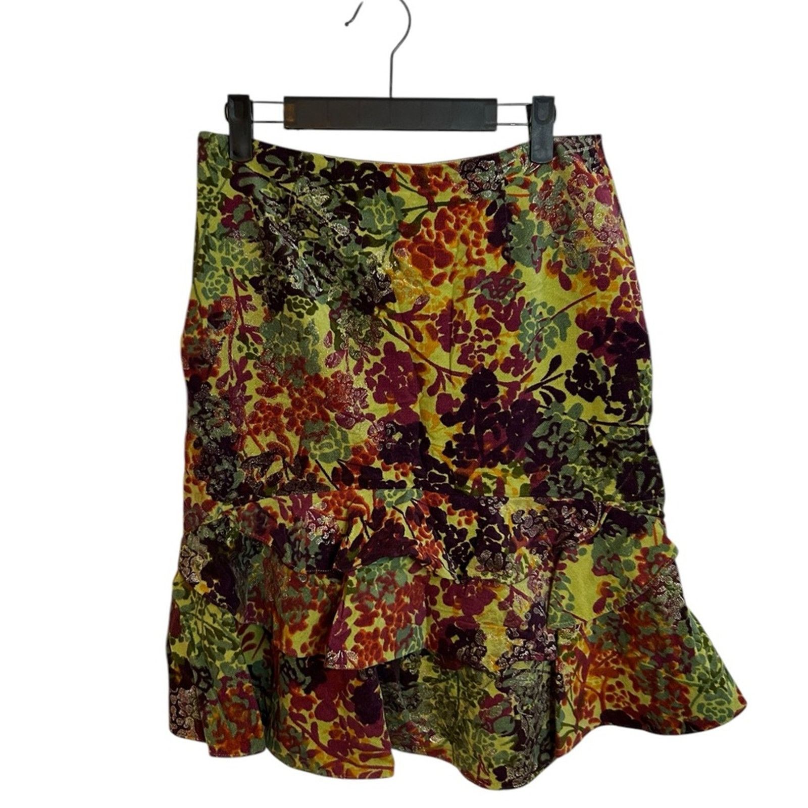 Anthropologie Odille Vintage Floral Velour Ruffle Skirt Size 27" / US 4 / IT 40 - 2 Thumbnail
