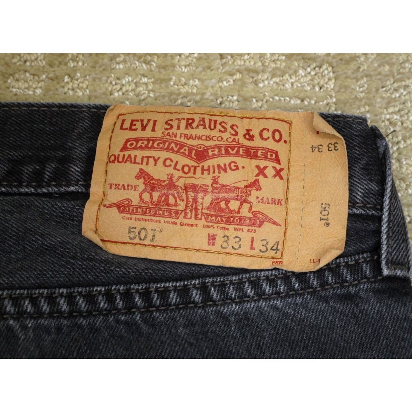 Levi's Levi's 501 Original Fit Jeans Men 33x34 Black Button Fly Distressed Vintage 90s Y2K Rock Logo Finishes Size US 33 - 5 Thumbnail